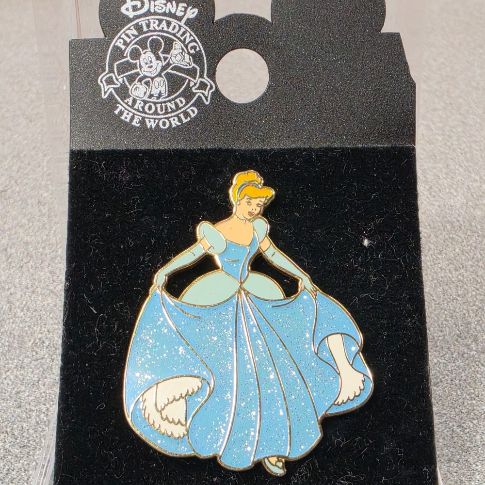 Disney Sparkle Princesses Cinderella Enamel Pin Blue New Glitter Ballgown